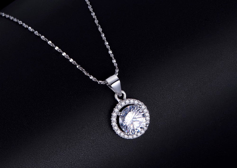 Colar Feminino Prata com Pedra Redonda Cristal de Zircônia